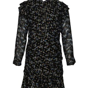 Veronica Beard Parc Gerafftes Blumenkleid aus Seide mit schwarzem Muster