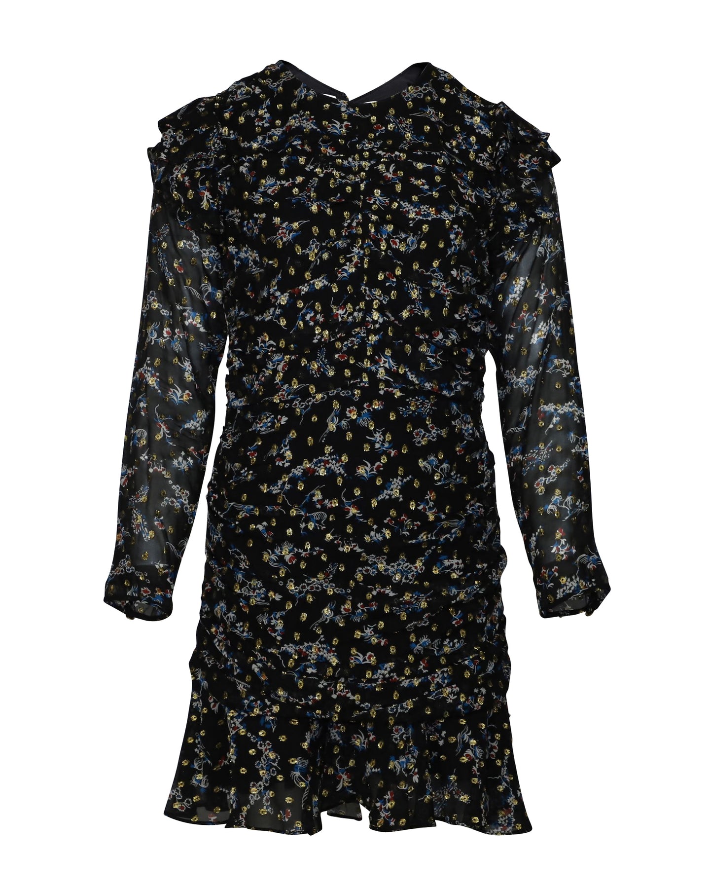 Veronica Beard Parc Gerafftes Blumenkleid aus Seide mit schwarzem Muster