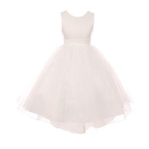 RainKids Blumenmädchenkleid für große Mädchen, elfenbeinfarben, mit Perlenmuster, Satin-Tüll, Gr. 8–12