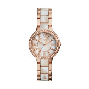 Fossil Damen Virginia Drei-Hand-Tag Date, Roségold-Ton Edelstahl Armbanduhr