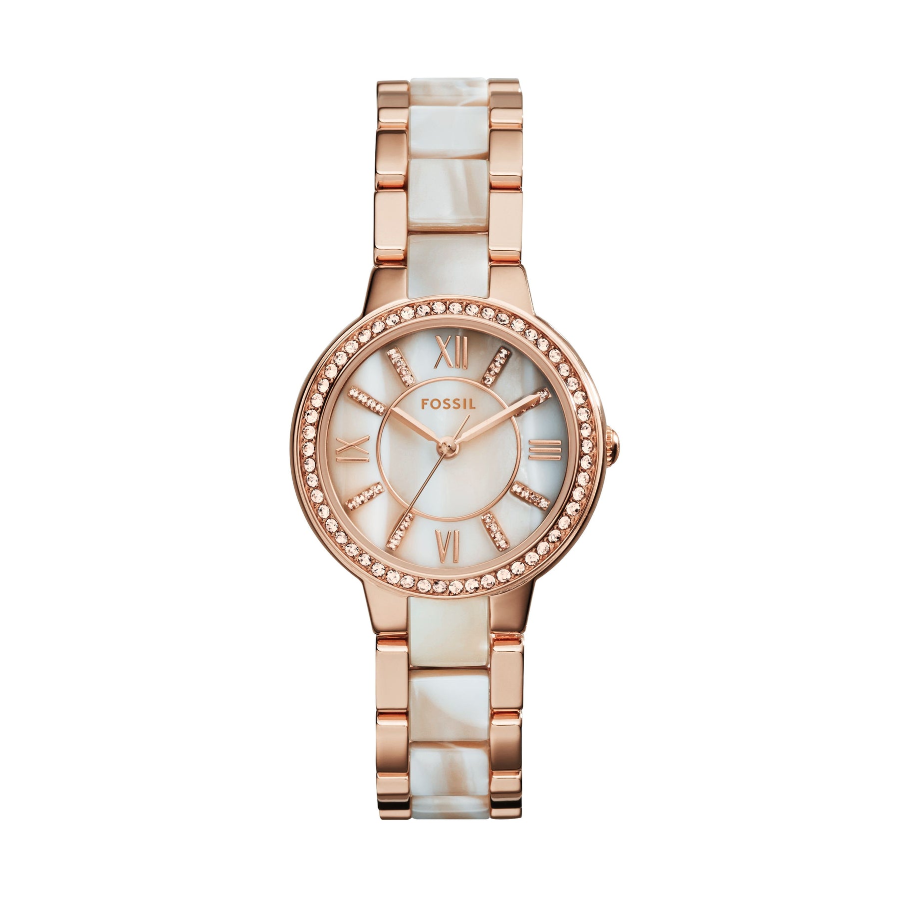 Fossil Damen Virginia Drei-Hand-Date, Roségold-Ton Edelstahl-Uhr