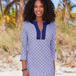 Fisher Island Gesticktes Tunika Kleid