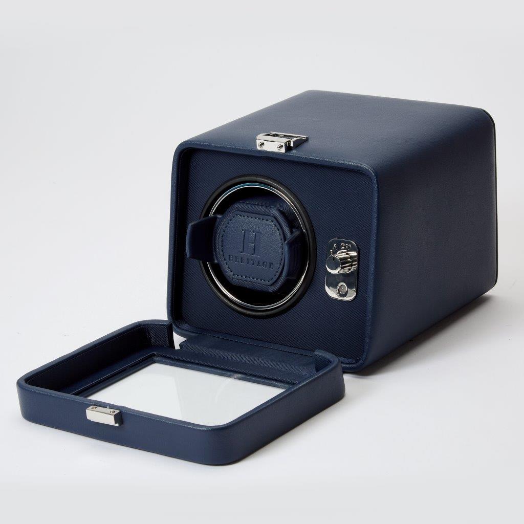 Wolf 452517 Windsor Heritage Single Dunkelblau Uhrenbeweger mit Abdeckung