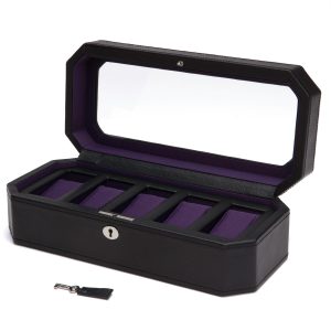 Wolf 458303 Windsor 5 Stück Uhrenbox in Schwarz & Lila