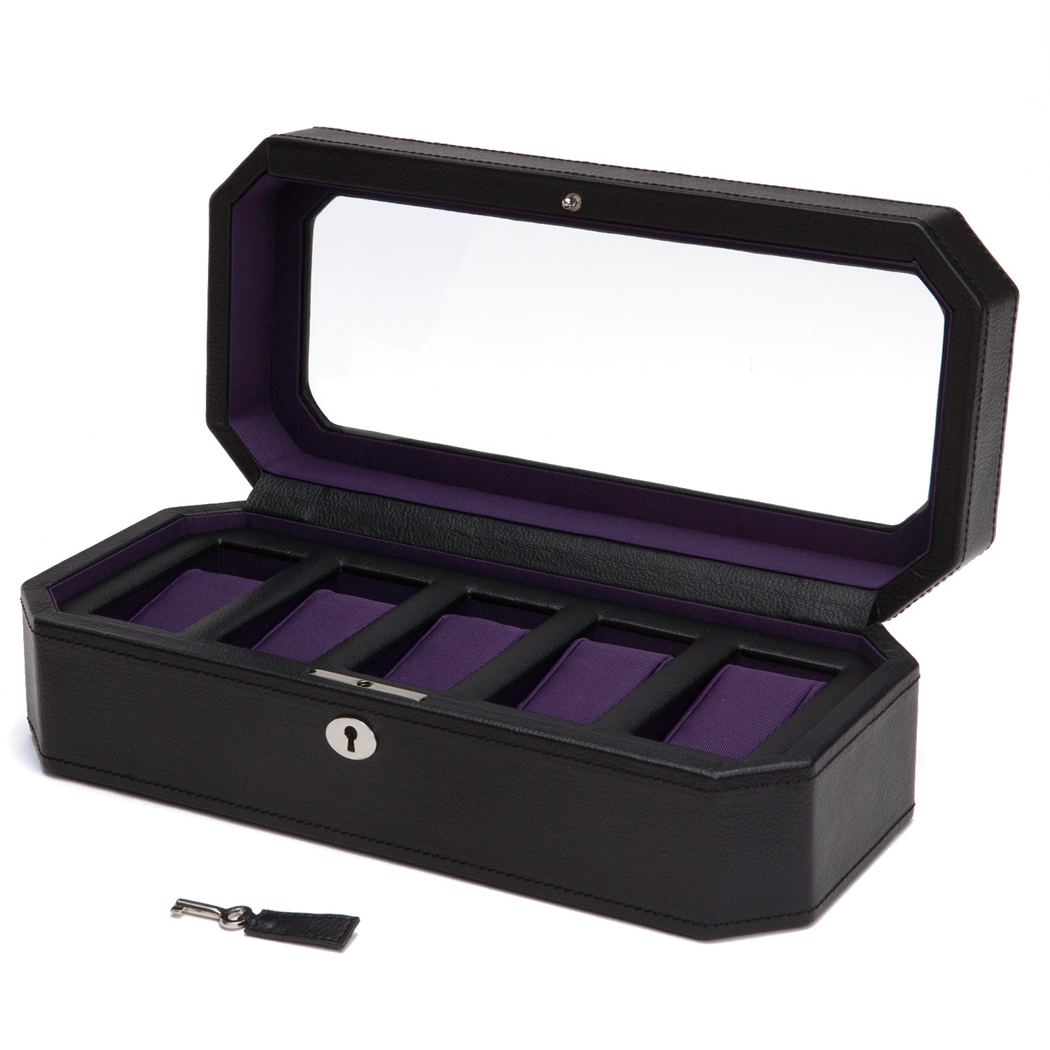 Wolf 458303 Windsor 5 Stück Uhrenbox in Schwarz & Lila
