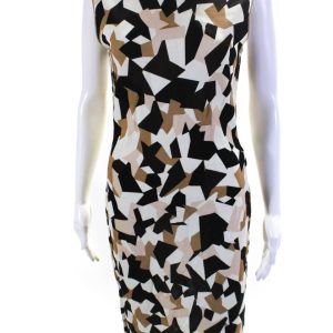 Givenchy Damen abstrakte colorblock runden Hals ärmellosen Kleid braun – 7833591808060