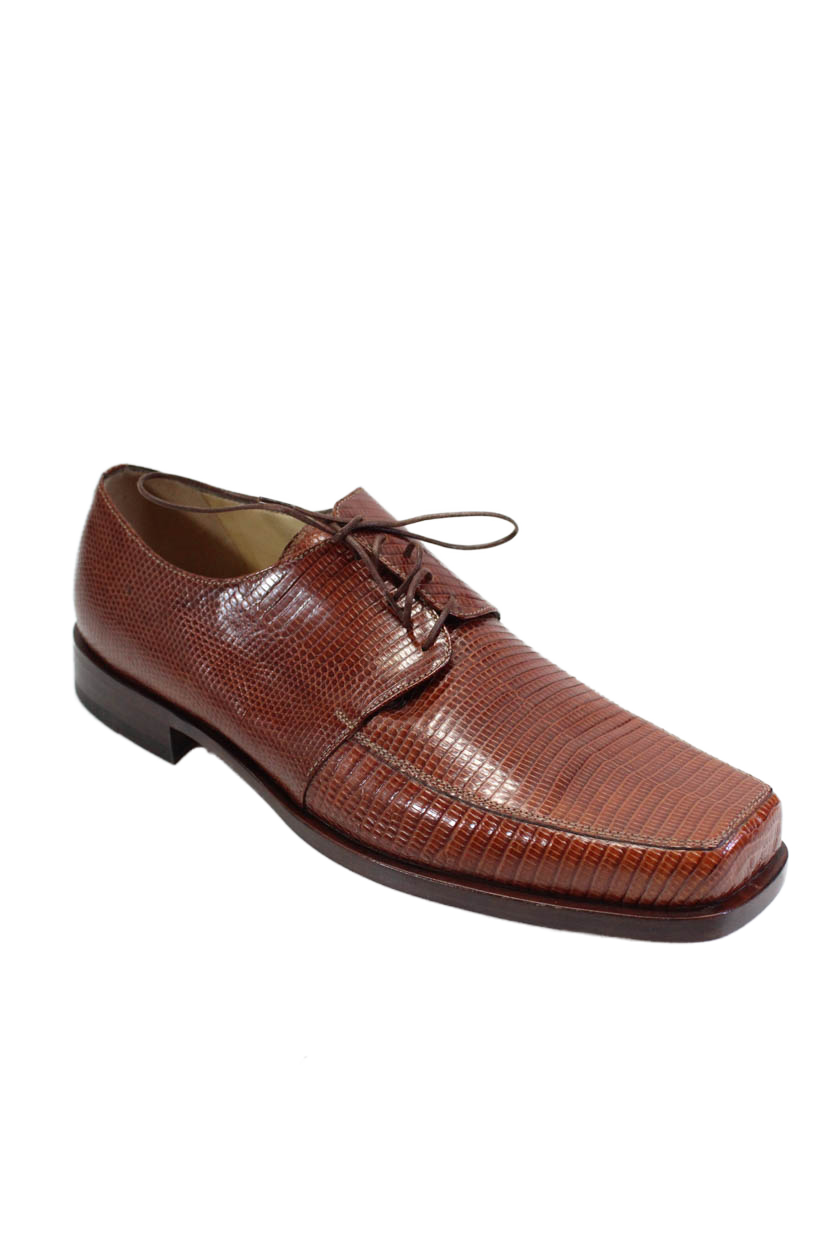 Tardini Herren Echte Eidechse Haut quadratisch Toe Oxford Kleid Schuhe Braun