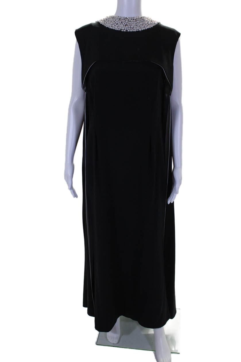 CD Greene Damen Perlen Rundhalsausschnitt Ärmellos Overlaid Maxikleid Schwarz