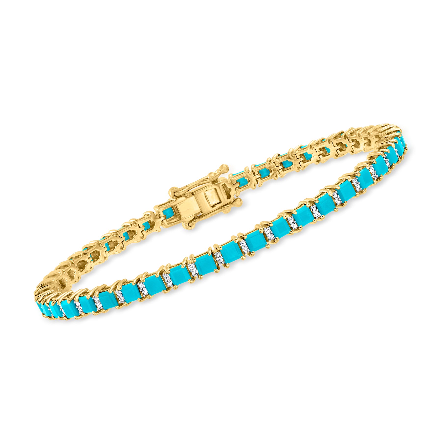 Ross-Simons Türkis und. Diamant Tennis Armband in 18kt Gold über Sterling