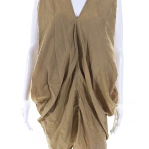 Zero + Maria Cornejo Damen Libi Drapierte V-Ausschnitt Twill Tunika Kleid Beige