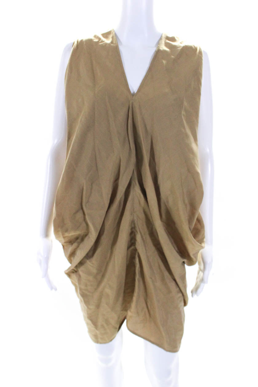 Zero + Maria Cornejo Damen Libi Drapierte V-Ausschnitt Twill Tunika Kleid Beige