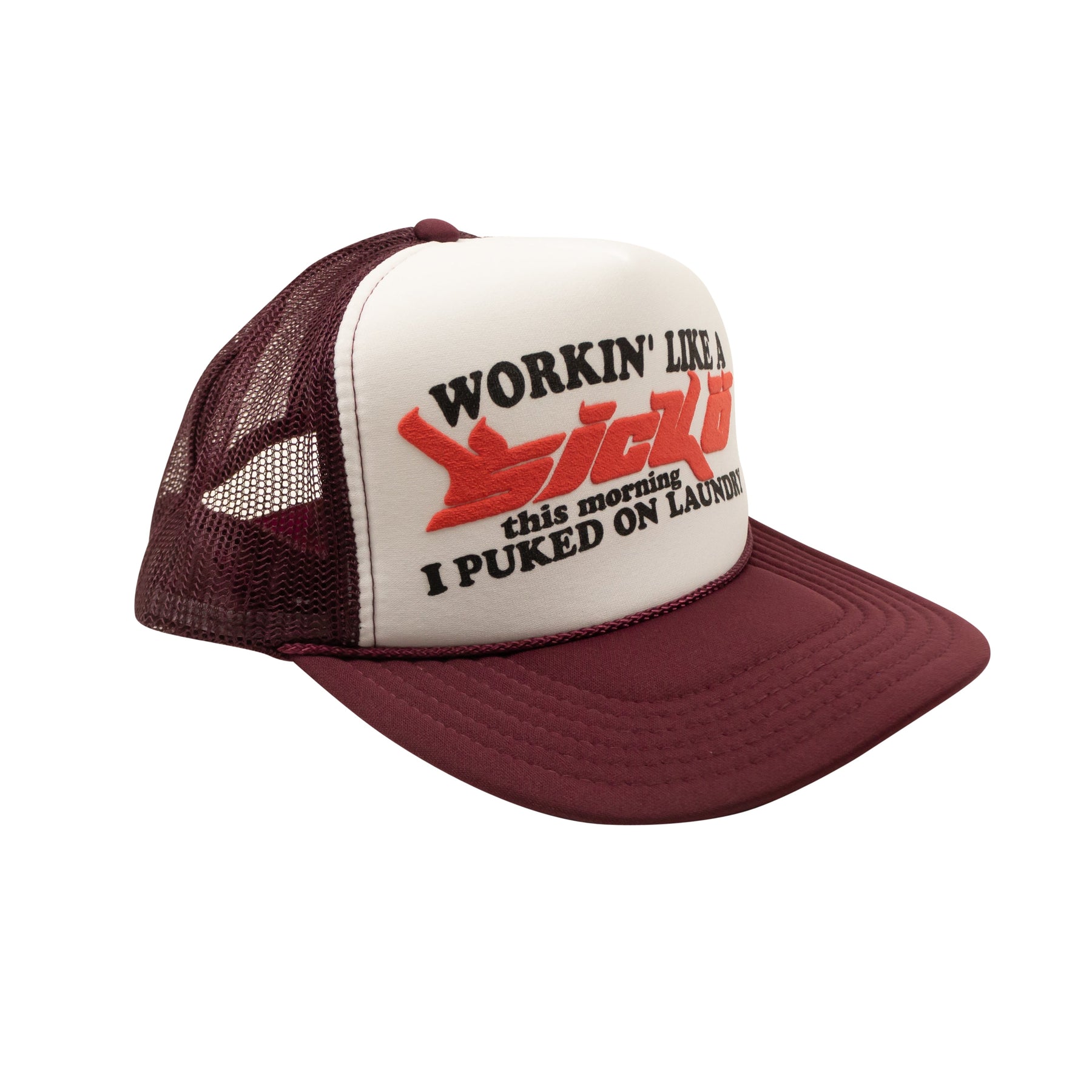 Burgund und Weiß Arbeiten wie ein Sicko Trucker Hut