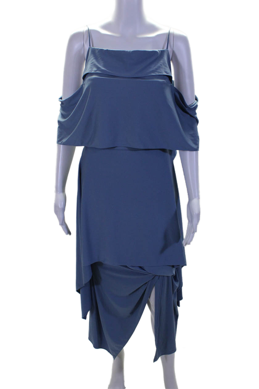 Salvatore Ferragamo Damen Spaghettiträger Maxi Kleid Blau