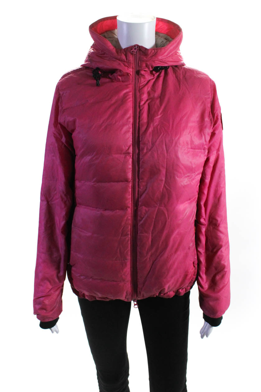 Canada Goose Damen gestreift mit Reißverschluss Langarm mit Kapuze Puffer Mantel Rosa