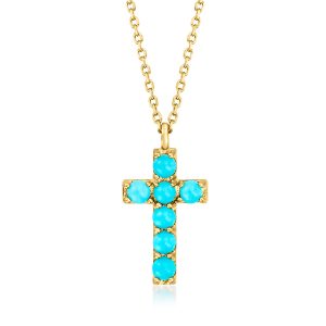 RS Pure Von Ross-Simons 2mm Türkis Kreuz Anhänger Halskette in 14kt Gelbgold