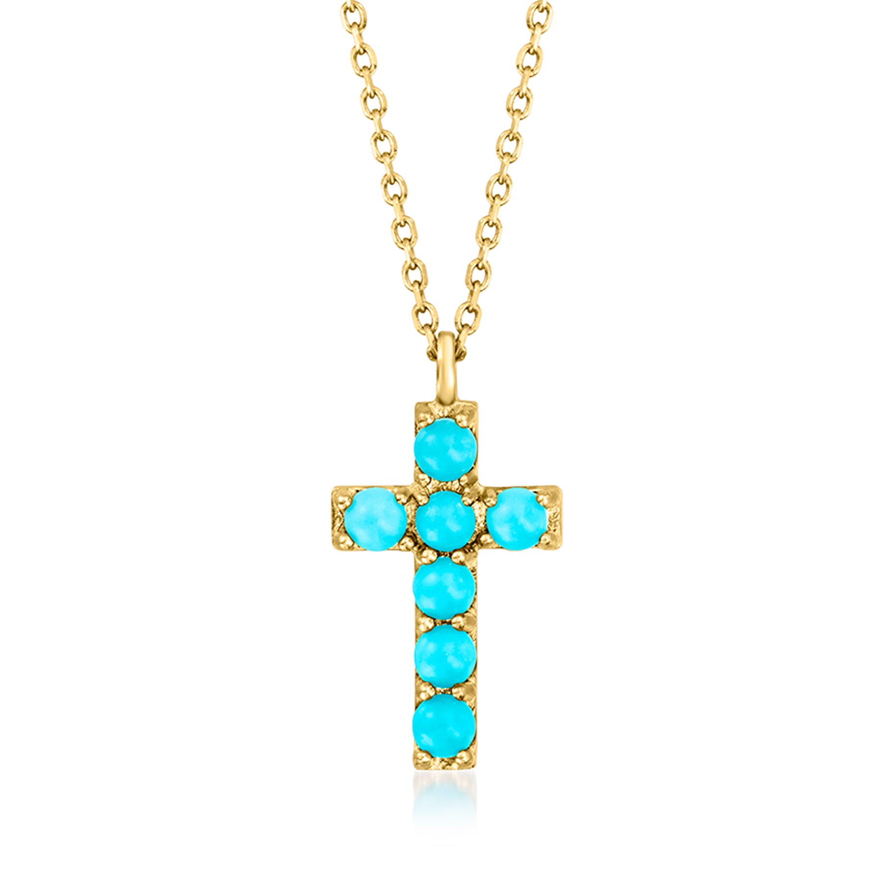 RS Pure Von Ross-Simons 2mm Türkis Kreuz Anhänger Halskette in 14kt Gelbgold