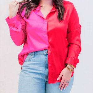 On Trend Button Up oben in rot/fuschia