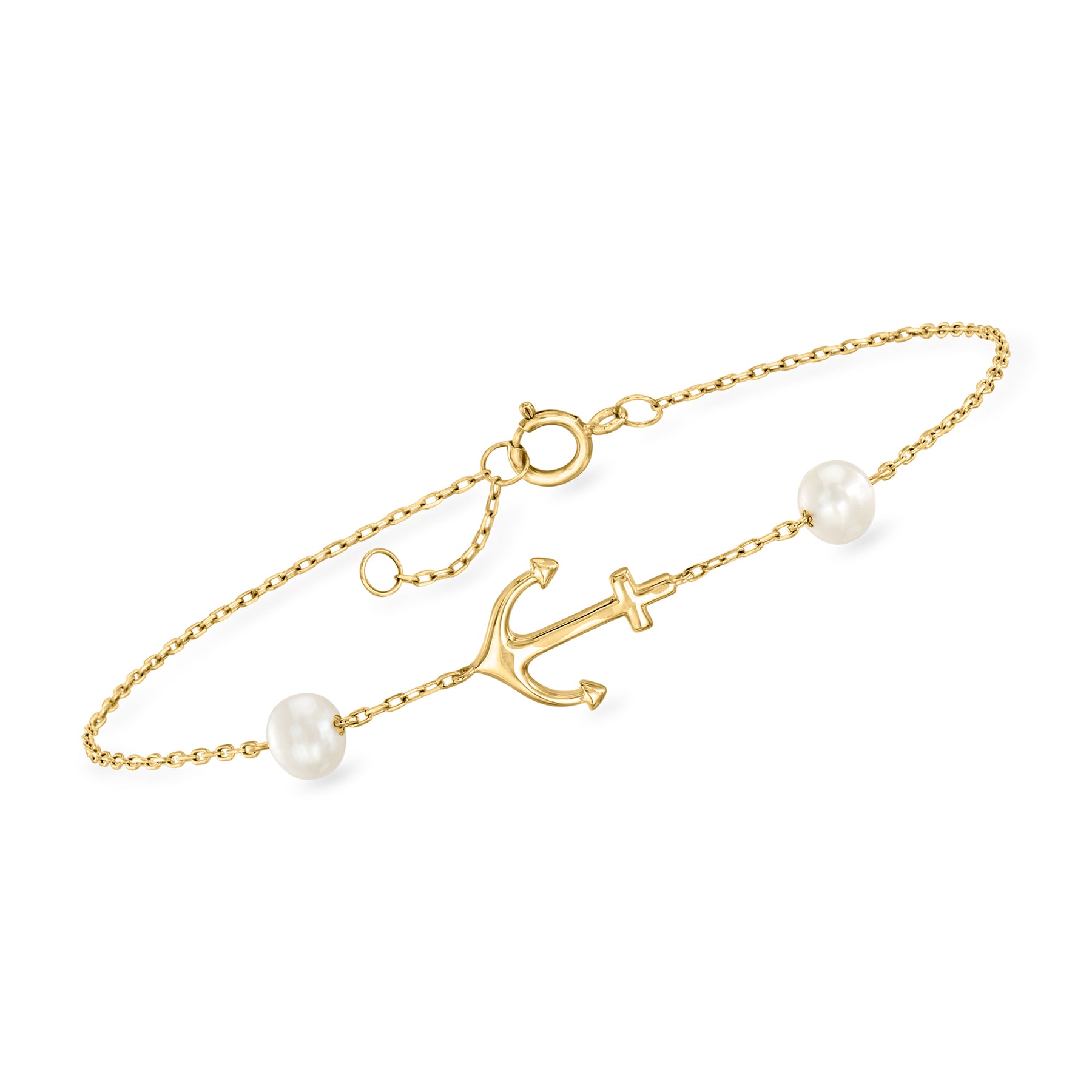 RS Pure Von Ross-Simons 4-4.5mm Anchor Station Armband mit Zuchtperlen in 14kt Gelbgold