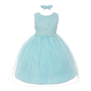 Mädchen aqua mit Blumenmuster trim Organza Overlay Blumenmädchen Kleid 6 Monate-4T