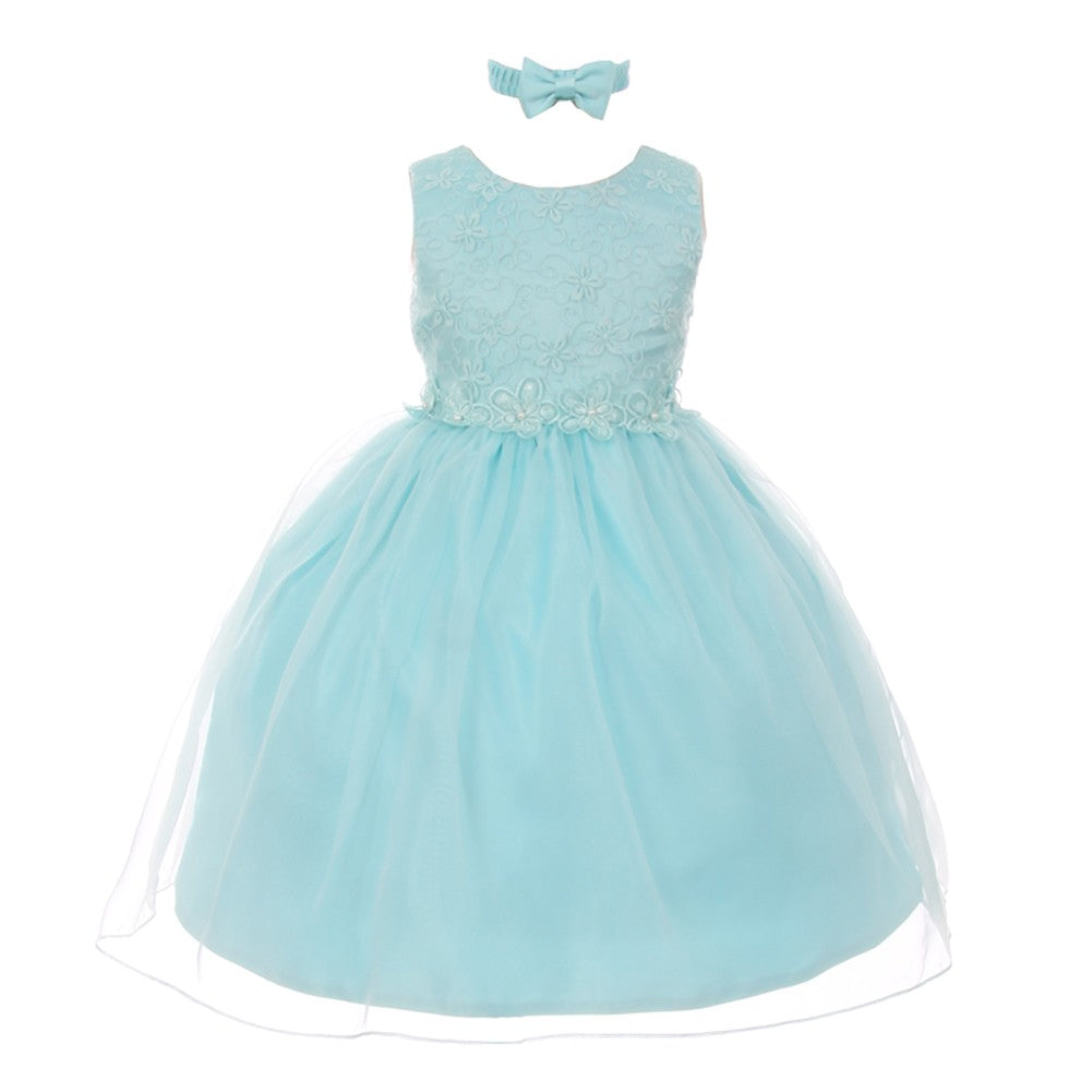 Mädchen Aqua Blumenbesatz Organza Overlay Blumenmädchen Kleid 6 Monate-4T