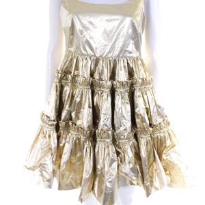 Molly Goddard Damen Lahm versammelt gestaffelten Gurt Kleid – Gold – 7833576636476