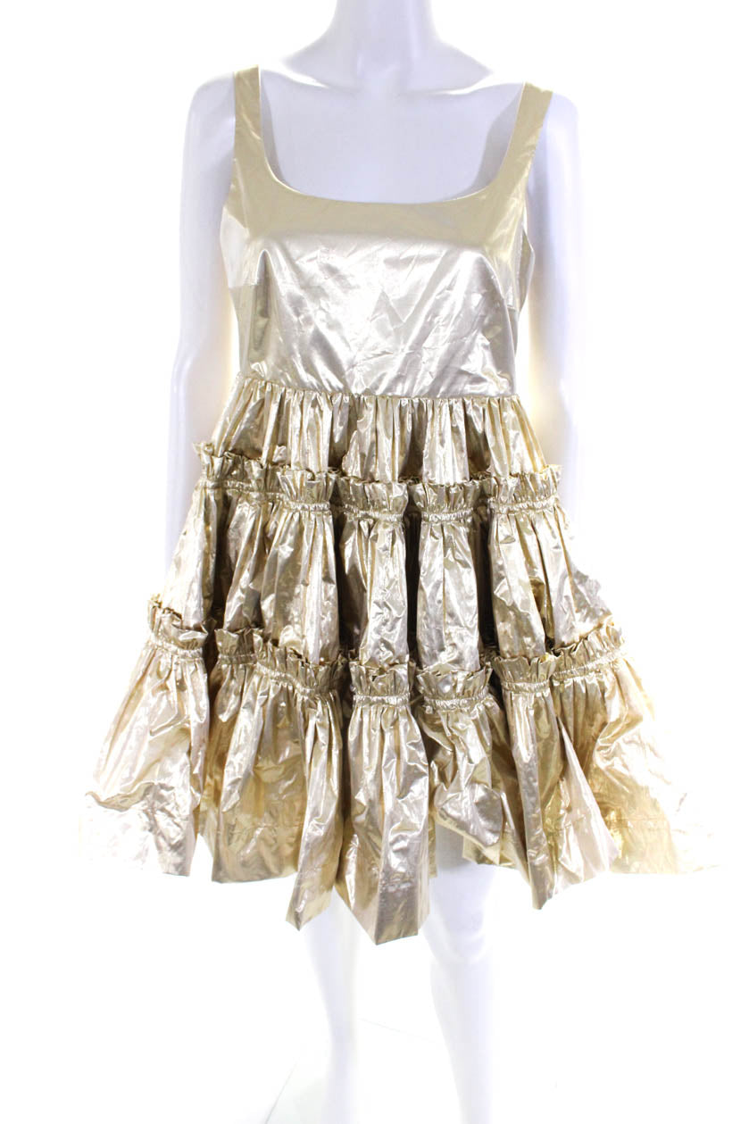 Molly Goddard Damen Lame Gathered Tiered Strap Kleid – Gold