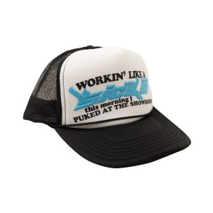 X 375 schwarz und hellblau Logo Trucker Kappe