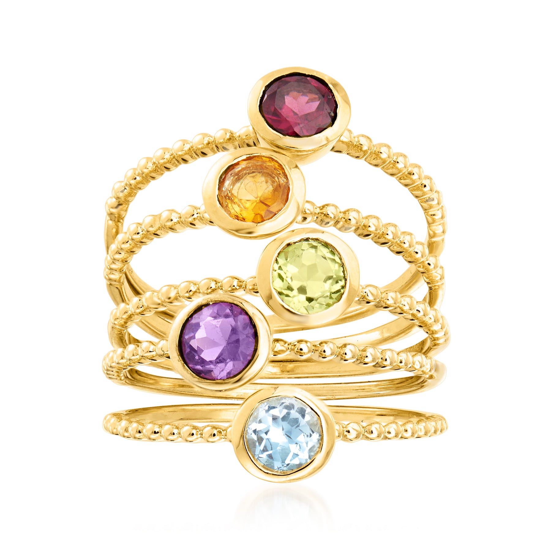 Ross-Simons 1.60 Mehrfarbig-Gemstone Schmuck-Set: 5 Ringe in 18kt Gold über Sterling