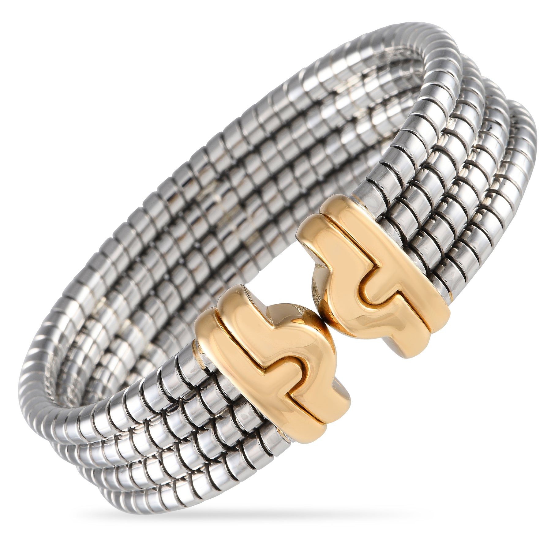 Bvlgari Tubogas 18K Gelbgold und Stahl Manschette Armband BV12 -051424