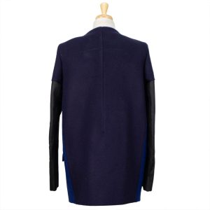 Blauer Kontrast Panel Leder gefüttert Mantel