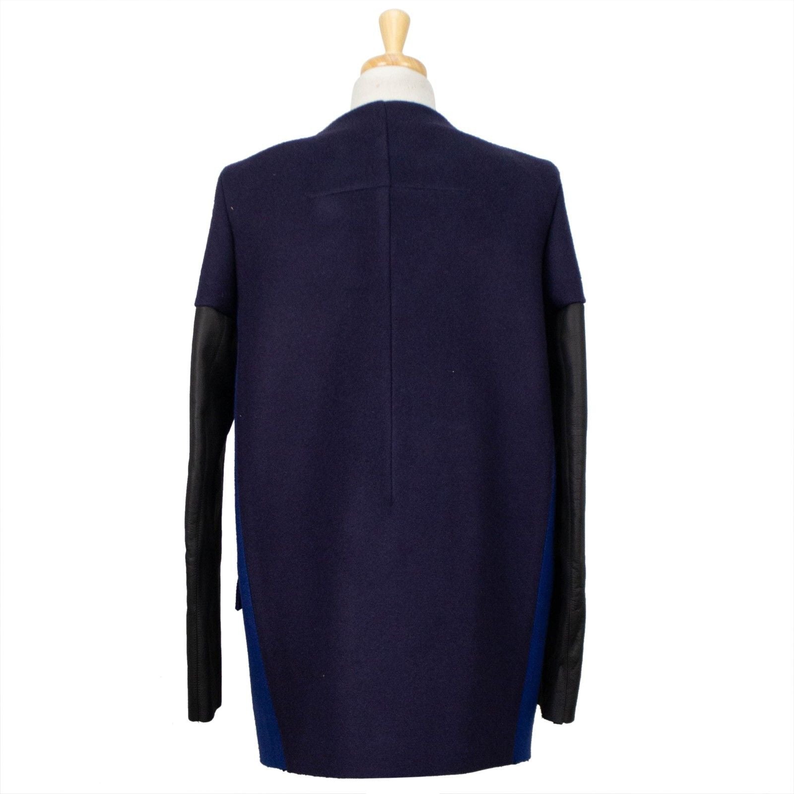 Blauer Kontrast Panel Leder gefüttert Mantel