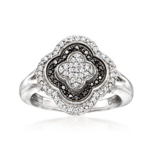 Ross-Simons Schwarz-Weiß Diamant Kleering in Sterling Silber. – 7707792474172