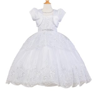 große Mädchen weiß Schleifendetail Strass Perle Bolero Kommunion Kleid 7-20