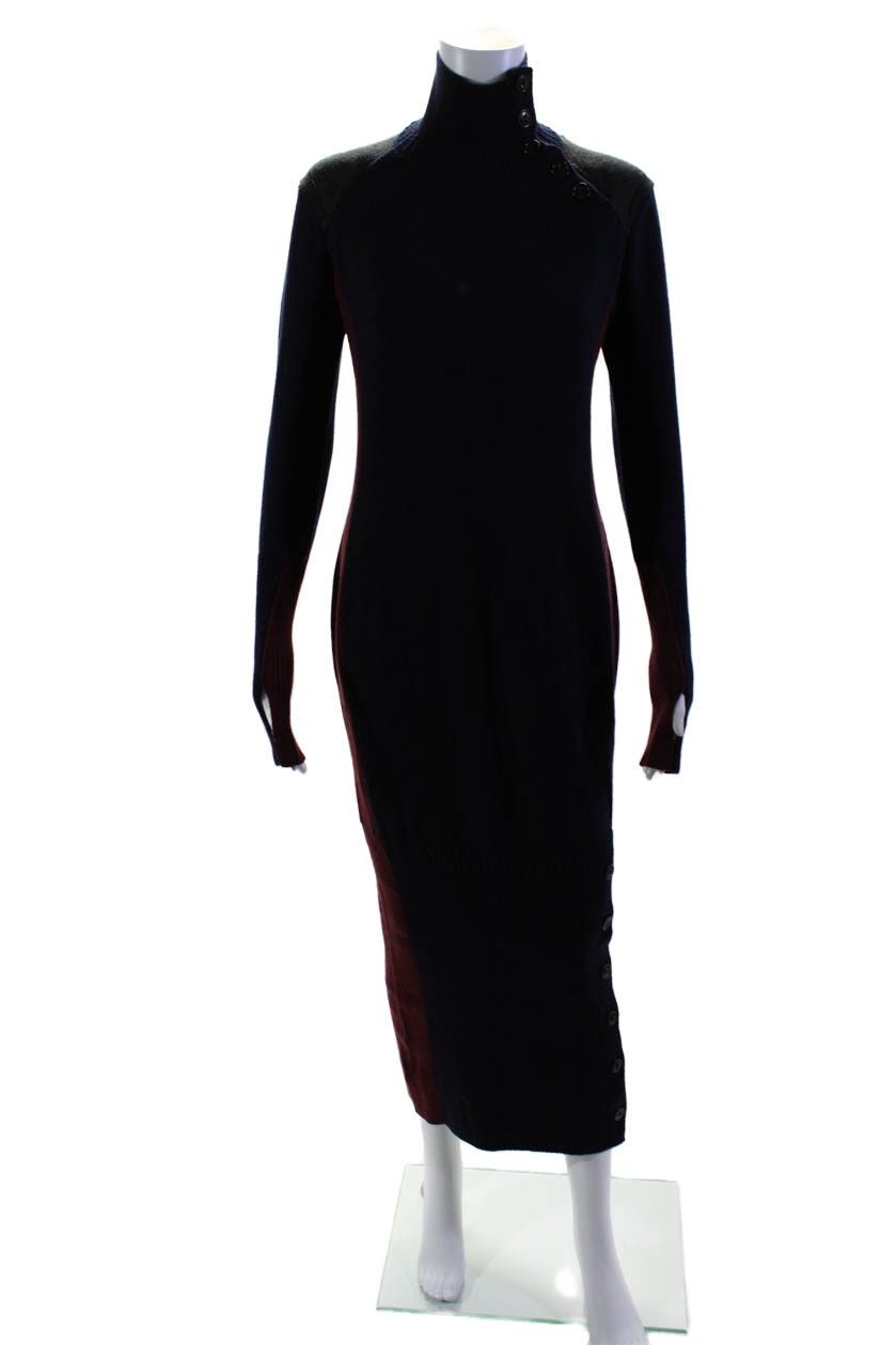 Shiro Sakai Damen Wolle Colorblock Rollkragenpullover Kleid Mehrfarbig