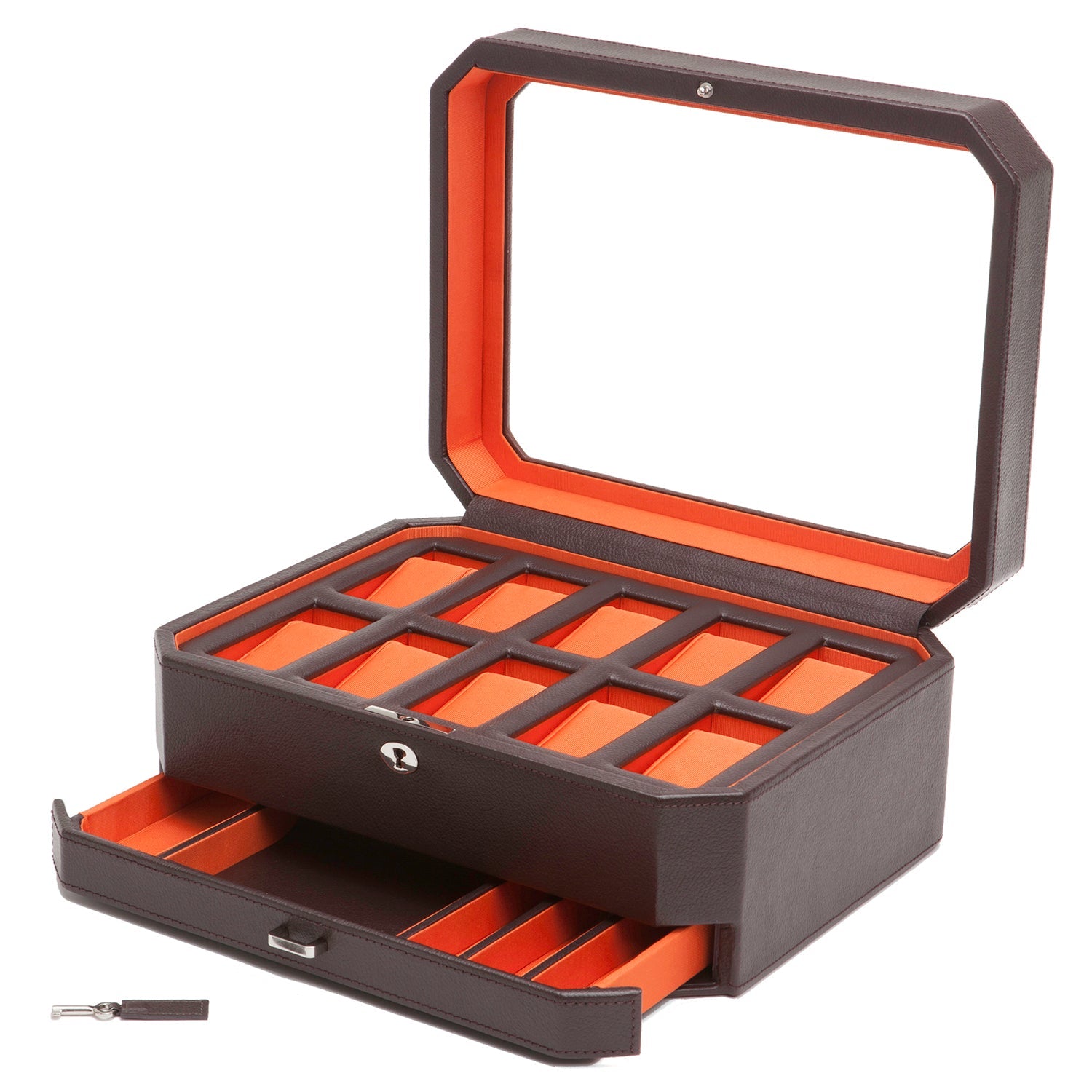Wolf 458606 Windsor 10 Stück Uhrenbox mit Schublade in Braun & Orange