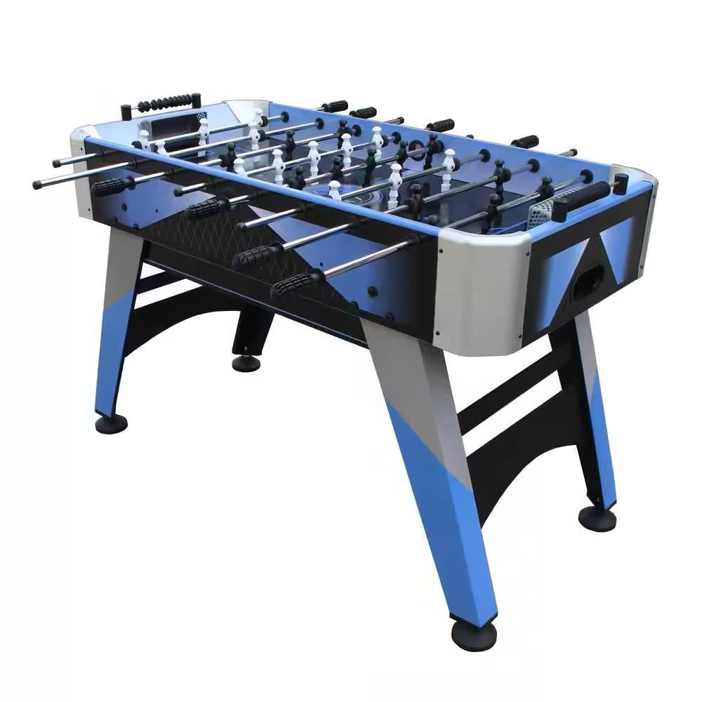 Blau Grau Schwarz 4-Fuß Tischkicker mit Abacus Torschützen und 2 Bällen
