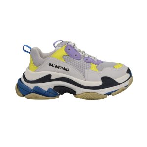 Balenciaga Triple S Sneaker in Weiß, Lila und Gelb Strick und Leder
