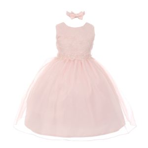 Baby Mädchen Altrosa Blumenbesatz Organza Blumenmädchen Ostern Kleid 6-24 Monate