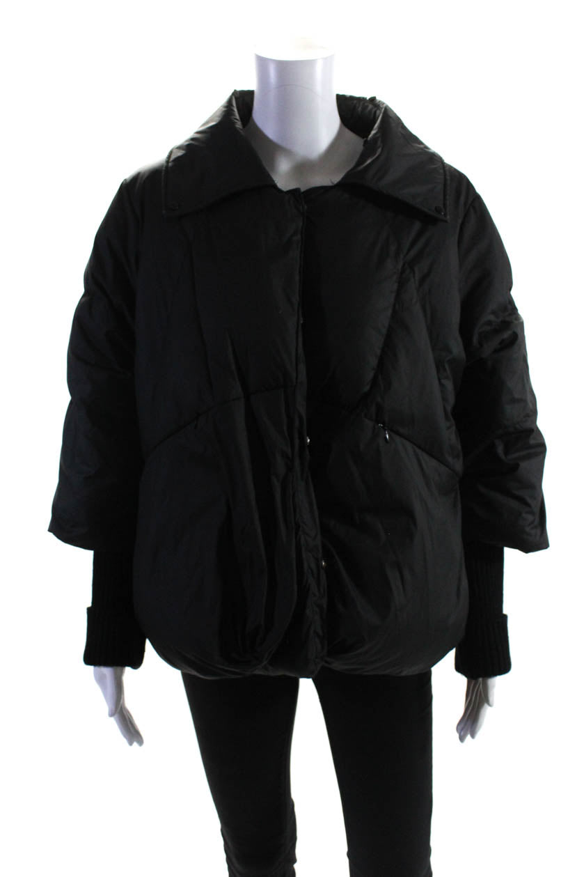 Daniella Erin NYC Damen Knopf vorne nach unten gesteppte Oversize Jacke schwarz klein