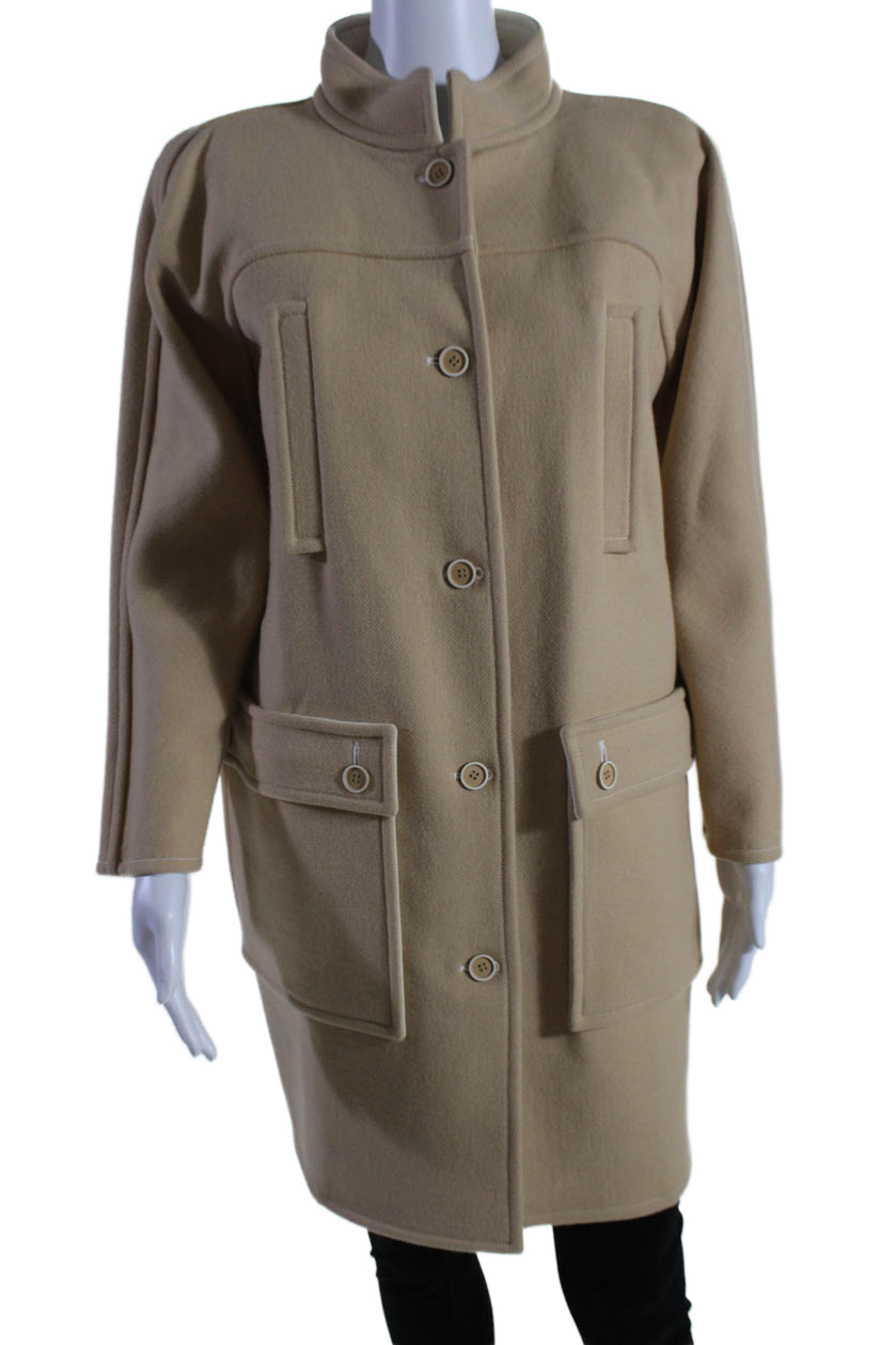 Courreges Damen Beige Wolltaschen mit hohem Halsausschnitt Langarmmantel