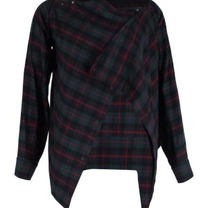Balenciaga Karierte asymmetrische Frontjacke aus grünem Polyester
