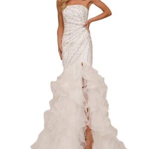 Strapless Perlen Meerjungfrau Kleid in off weiß – 7833587548220