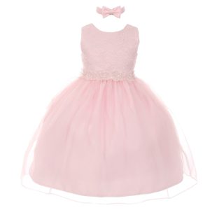 kleine Mädchen rosa mit Blumenmuster trim Organza Overlay Blumenmädchen Kleid 2-4T