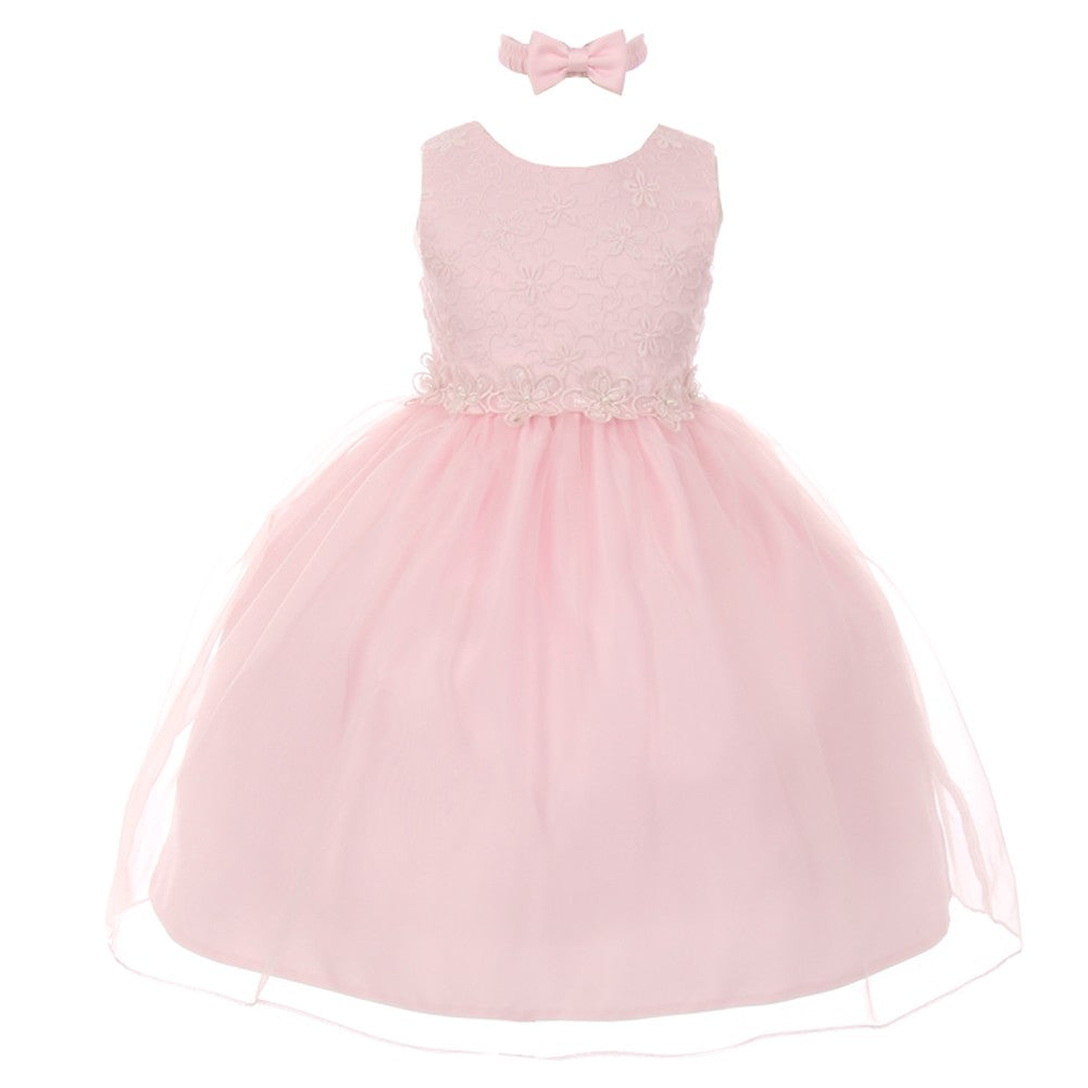 Kleine Mädchen Rosa Blumenbesatz Organza Overlay Blumenmädchen Kleid 2-4T