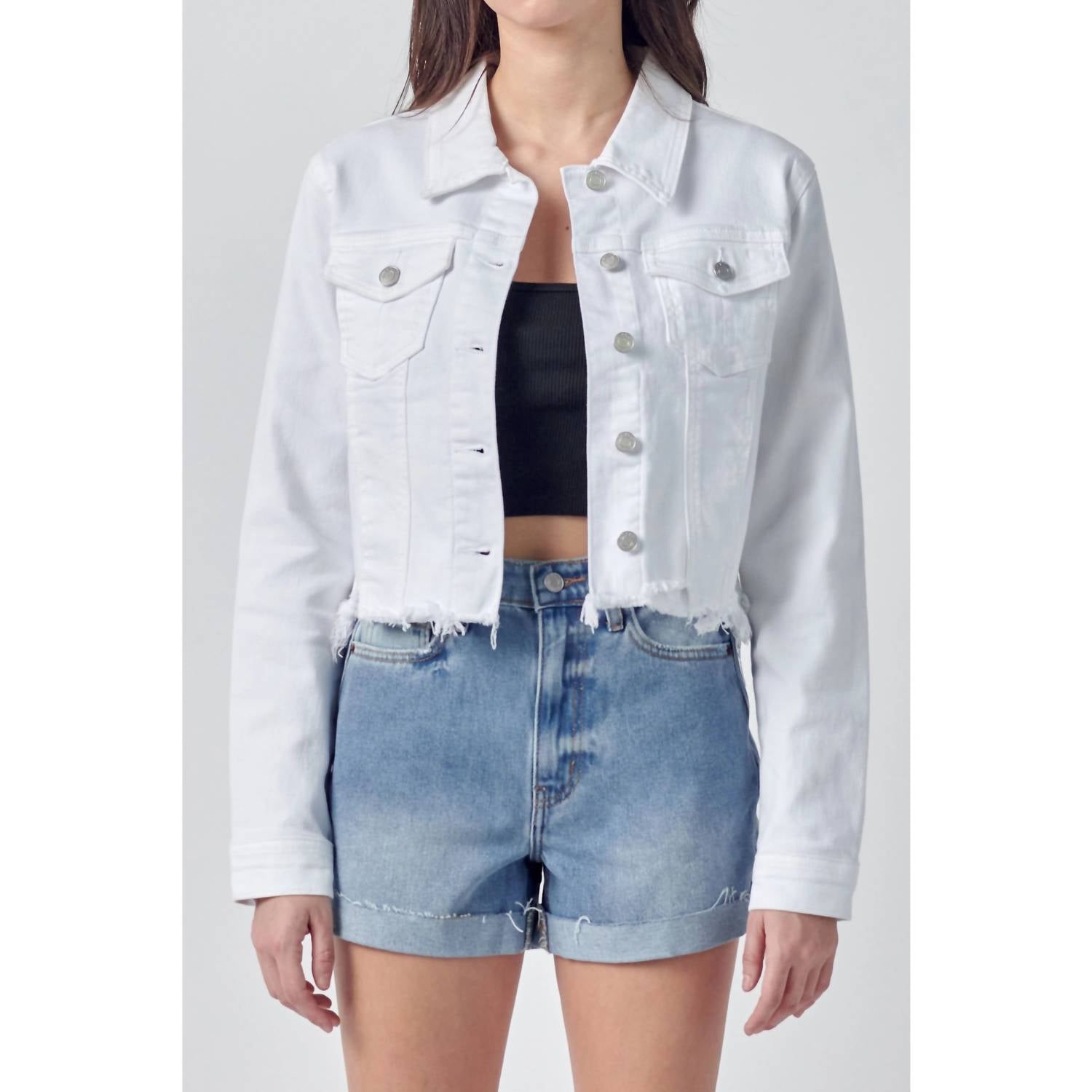 Katrina Destroyed körpernah Jeansjacke in Weiß