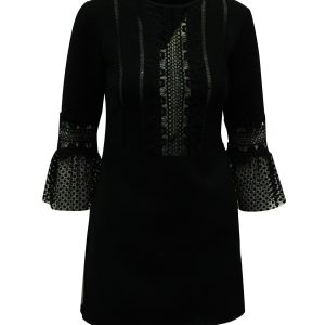 Self-Portrait Lace Trim Kleid mit Volantärmeln aus schwarzem Polyester – 7833666977852