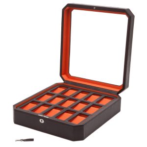 Wolf 458506 Windsor 15 Stück Uhrenbox in Braun & Orange