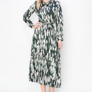 grüne abstrakte Druck plissiert Kleid – 7833673957436