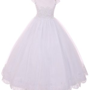große Mädchen weiß satin Spitze Junior Brautjungfer Kommunion Kleid 7-20