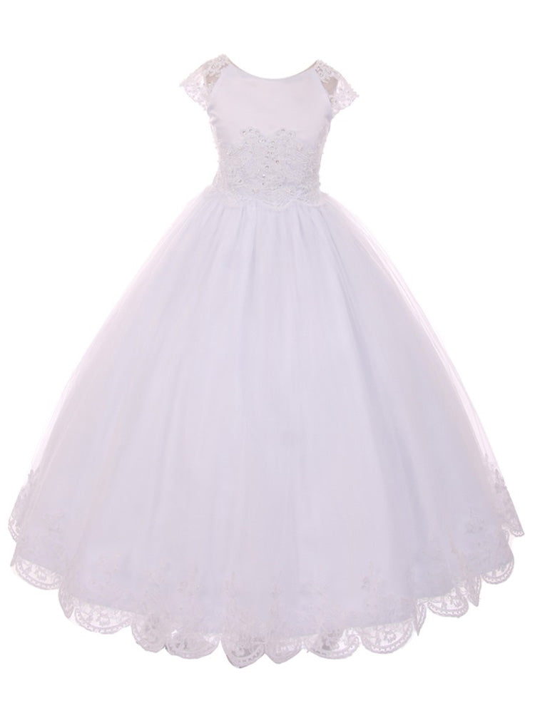 Große Mädchen weiße Satin Spitze Junior Brautjungfer Kommunion Kleid 7-20